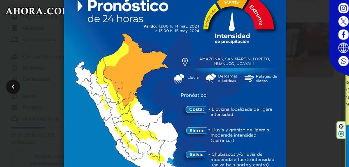 Regiones de la Amazonía en alerta naranja por precipitaciones