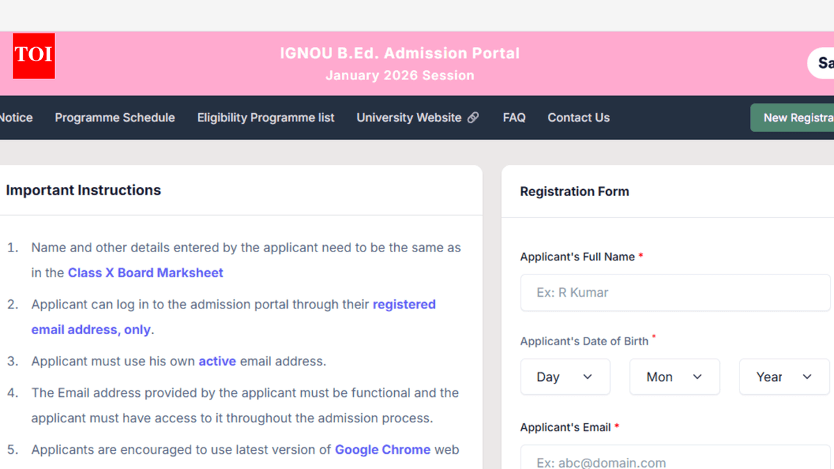 IGNOU B.Ed 2026: Registro abierto. Fecha límite: 27 febrero