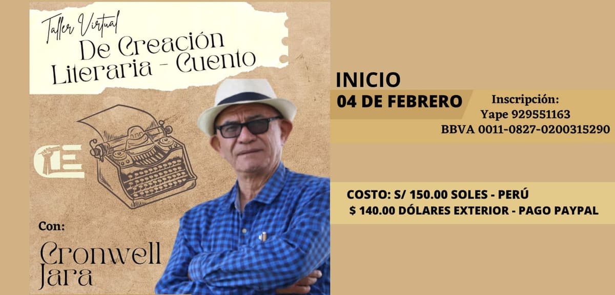 Cronwell Jara dictará taller virtual de cuentos