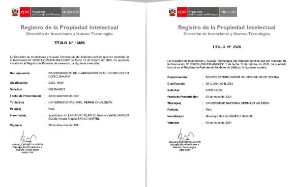 Unheval obtiene dos nuevas patentes otorgadas por Indecopi