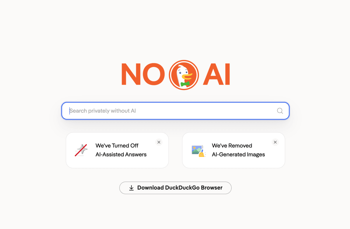 DuckDuckGo facilita el acceso a su motor de búsqueda sin IA
