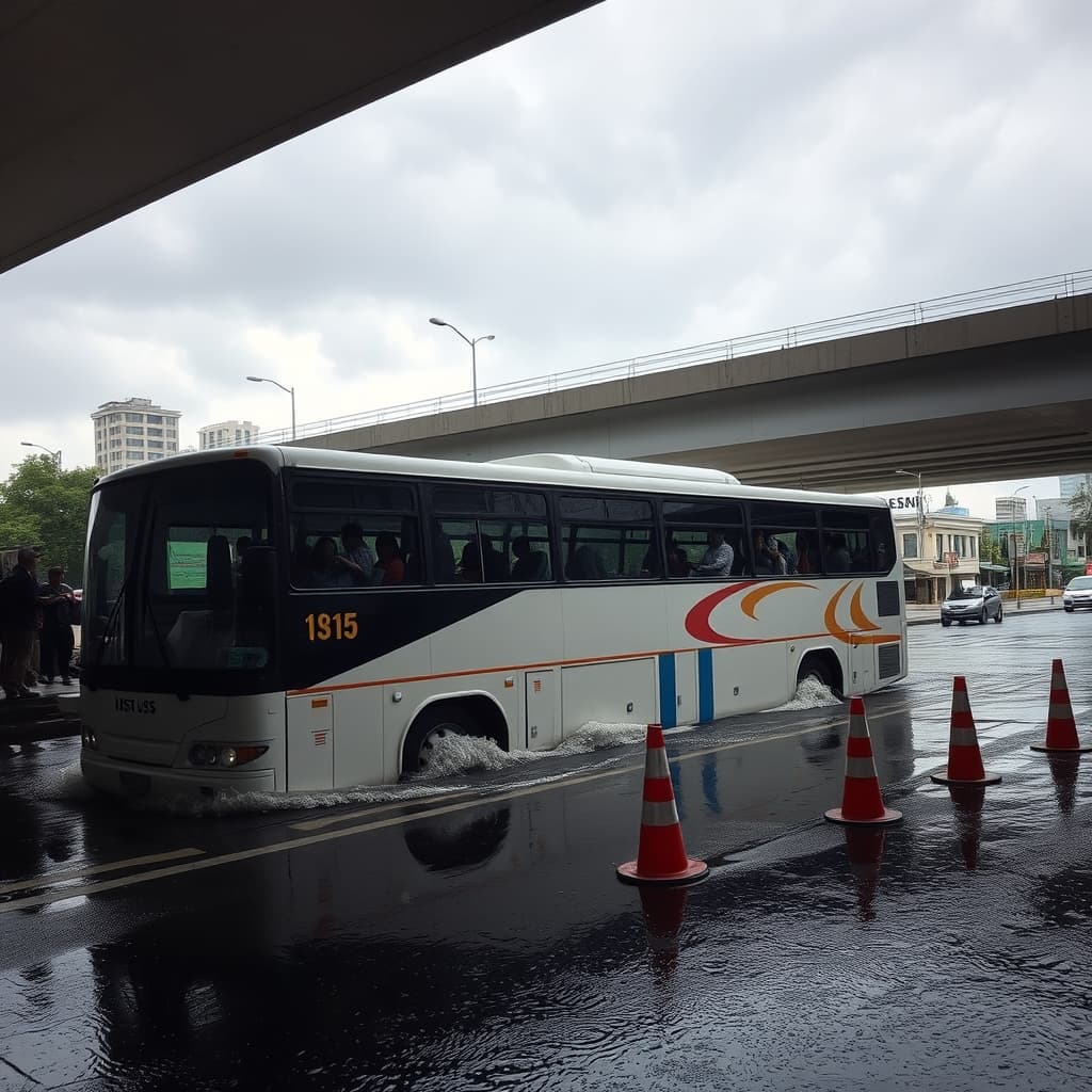 Bus queda atrapado en bypass de Villa María del Triunfo tras lloviznas
