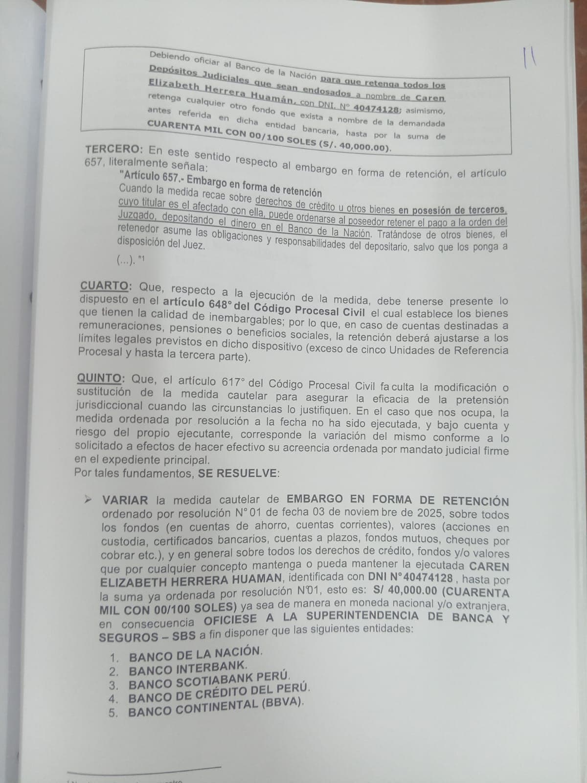 Embargo de hasta S/40 mil alcanza pagos judiciales de Caren Herrera; ella pide dejarlo sin efecto