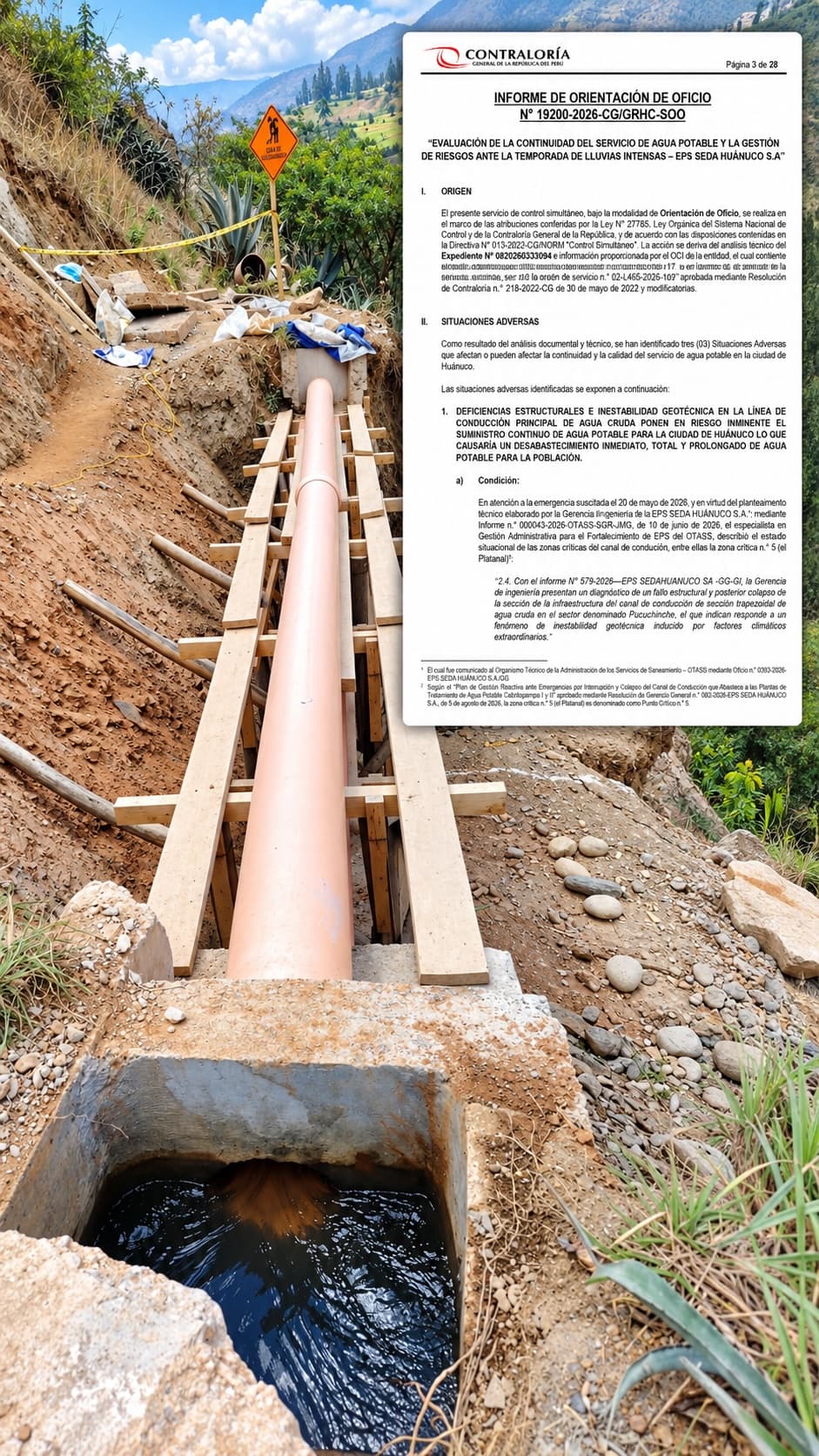 Contraloría advierte que canal de Seda pone en riesgo inminente el agua de Huánuco