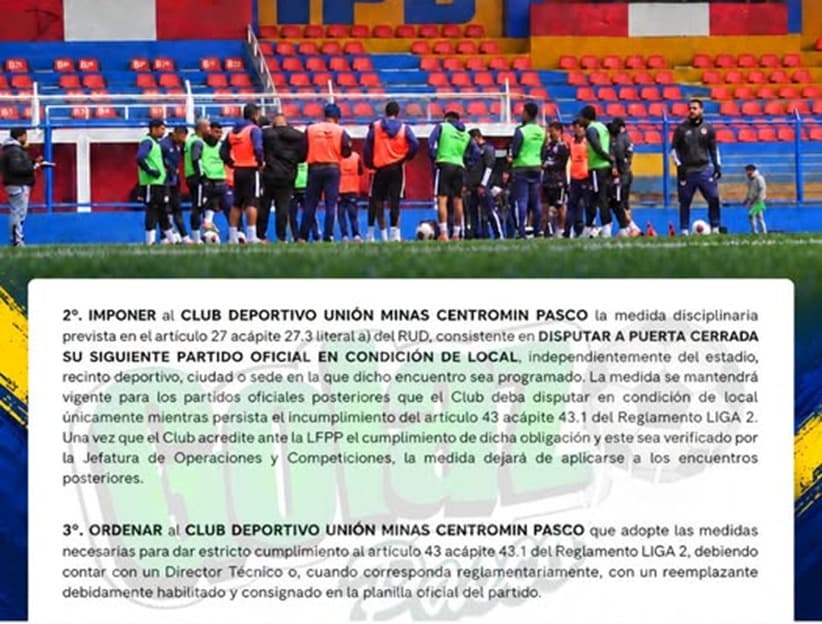 Unión Minas jugará sin público en Pasco
