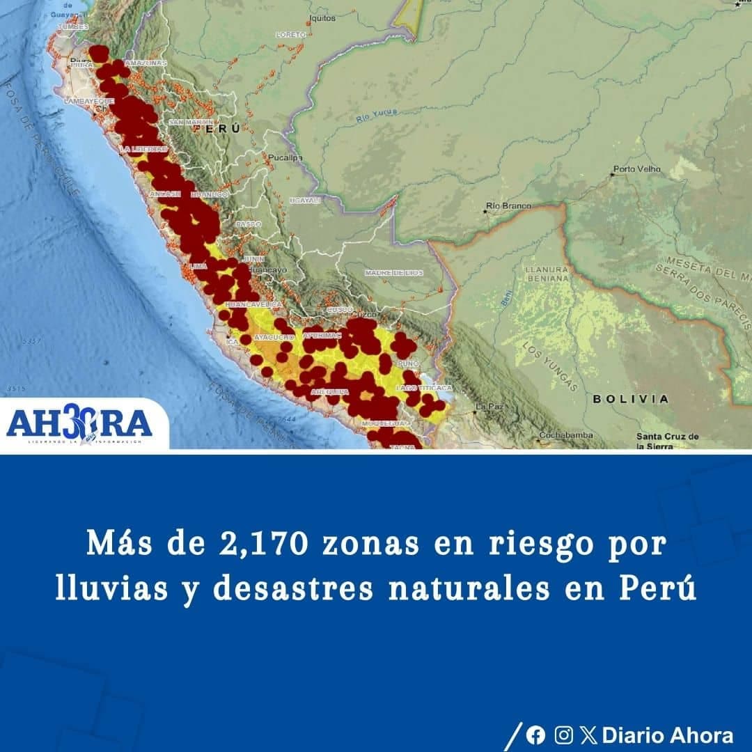 Más de 2,170 zonas en riesgo por lluvias y desastres naturales en Perú