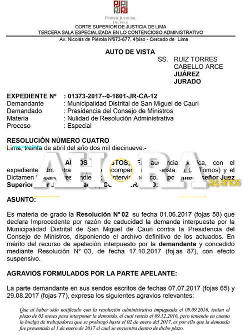 PJ admite a trámite recurso de nulidad del EDZ de Pasco