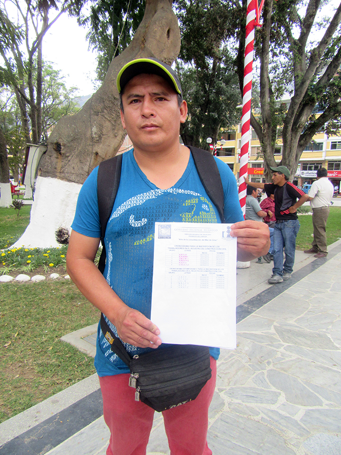 Inician carnetización de obreros de Construcción Civil