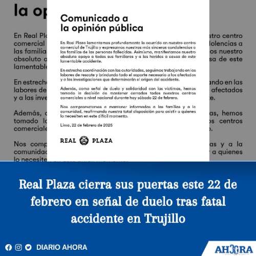 Real Plaza cierra sus puertas este 22 de febrero en señal de duelo tras fatal accidente en Trujillo