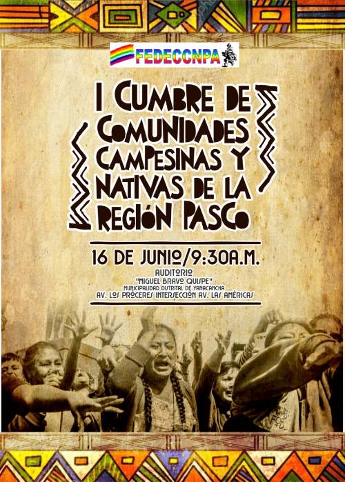 Hoy se realiza la Cumbre de Comunidades Campesinas y Nativas de Pasco