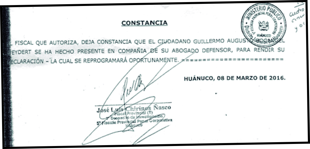 Fiscal Chirinos Ñasco denunciado por proteger a Bocangel