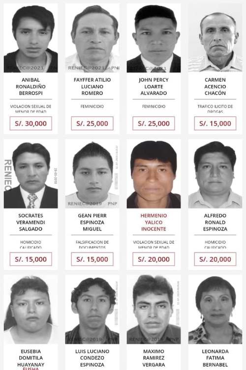 Ofrecen recompensa de 250 mil por los 14 más buscados de Huánuco