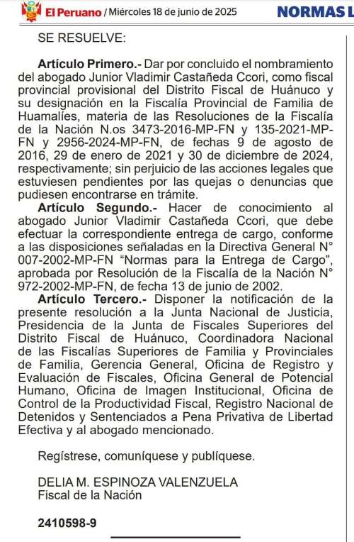 Fiscal de Familia en Huamalíes cesado tras fatal accidente vehicular en Huánuco