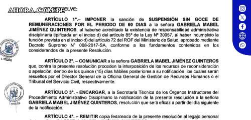 Suspende por 60 días a exdirectora de la Red de Salud por vencimiento de vacunas