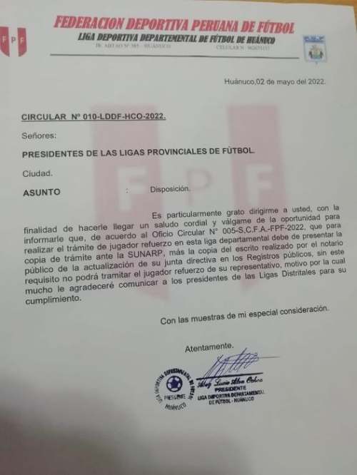 Clubes deberán presentar inscripción ante Sunarp