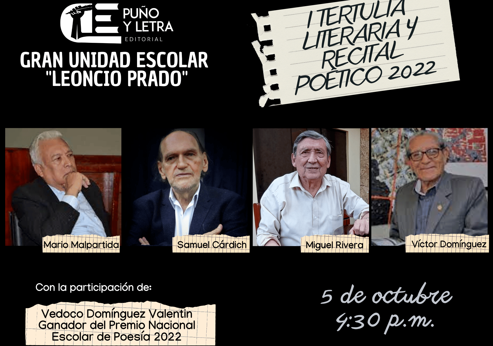 G.U.E. Leoncio Prado recibirá hoy a reconocidos escritores