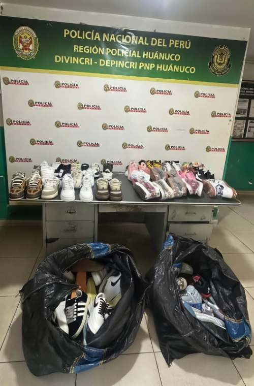 Policía incauta zapatillas valorizadas en S/ 160 mil por presunto contrabando en Huánuco
