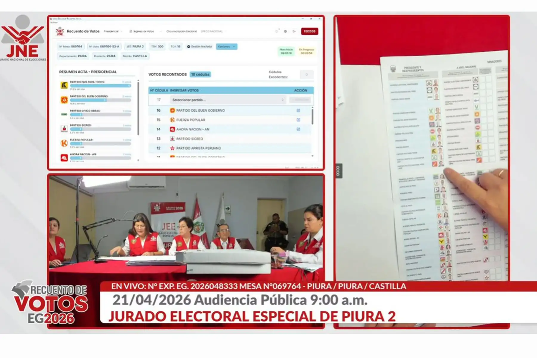 JNE fija el 7 de mayo como plazo máximo para audiencias de recuento de votos