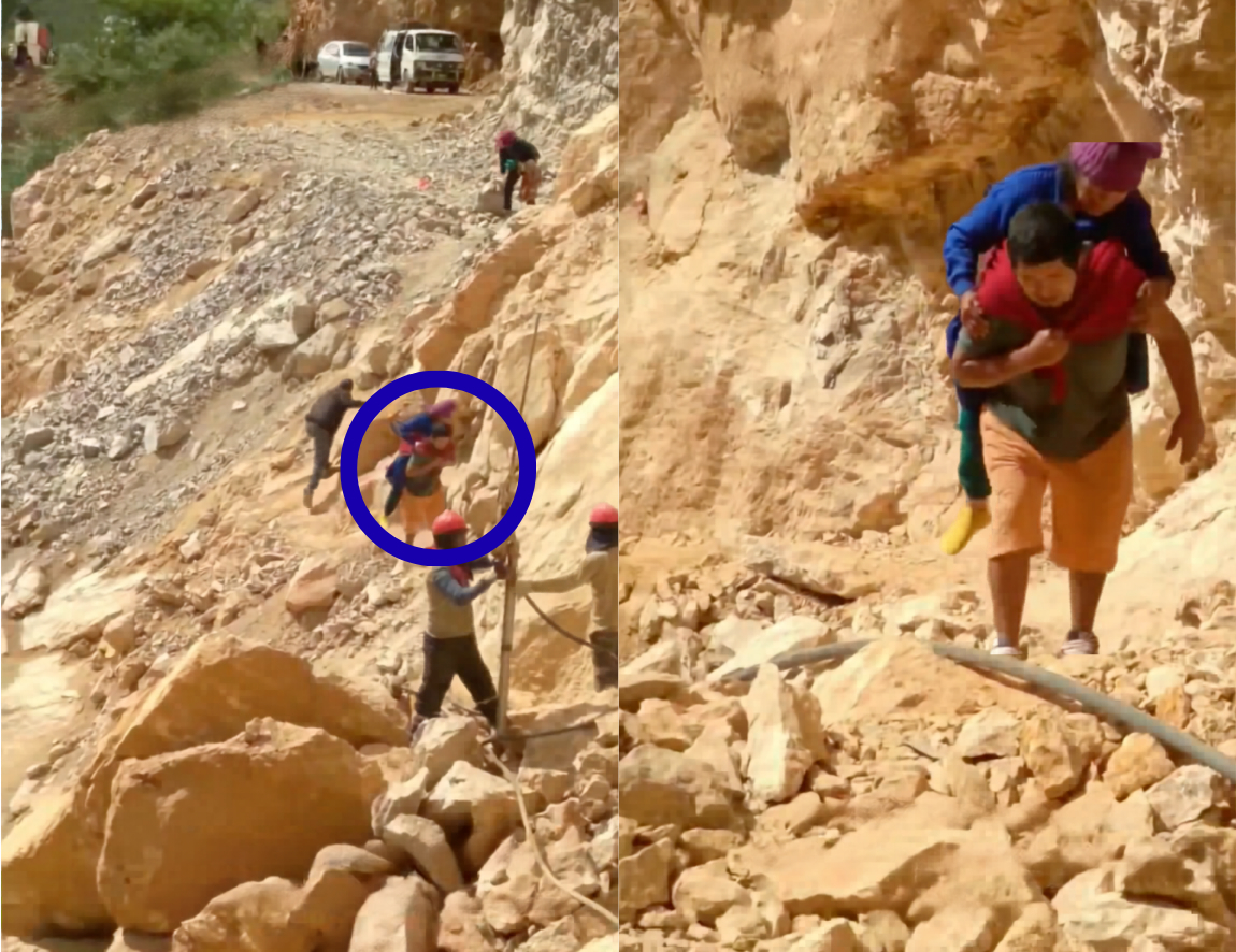 Una anciana cargada en hombros simboliza el abandono de 14 000 aislados en Huacaybamba