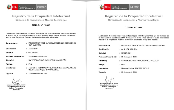 Unheval obtiene dos nuevas patentes otorgadas por Indecopi
