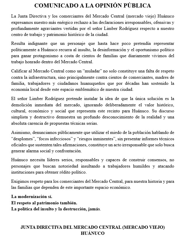 Mercado Central rechaza declaraciones de Limber Rodríguez y defiende valor histórico del recinto