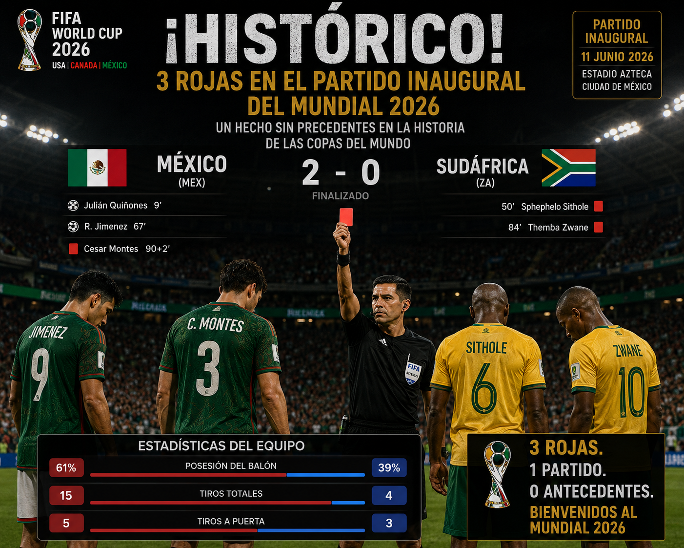¡Histórico! Tres tarjetas rojas marcan el partido inaugural del Mundial 2026