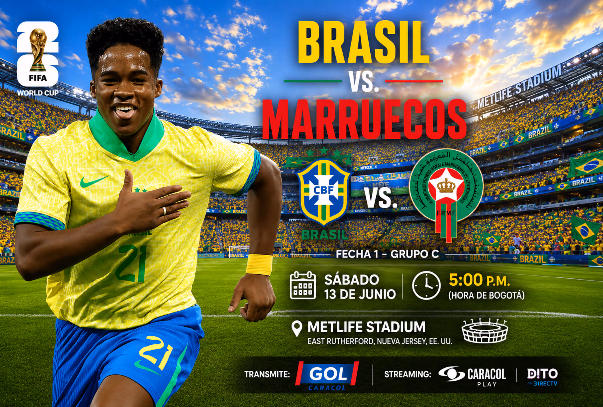 Brasil vs. Marruecos: hora y canales para ver el debut mundialista por GOL Caracol TV