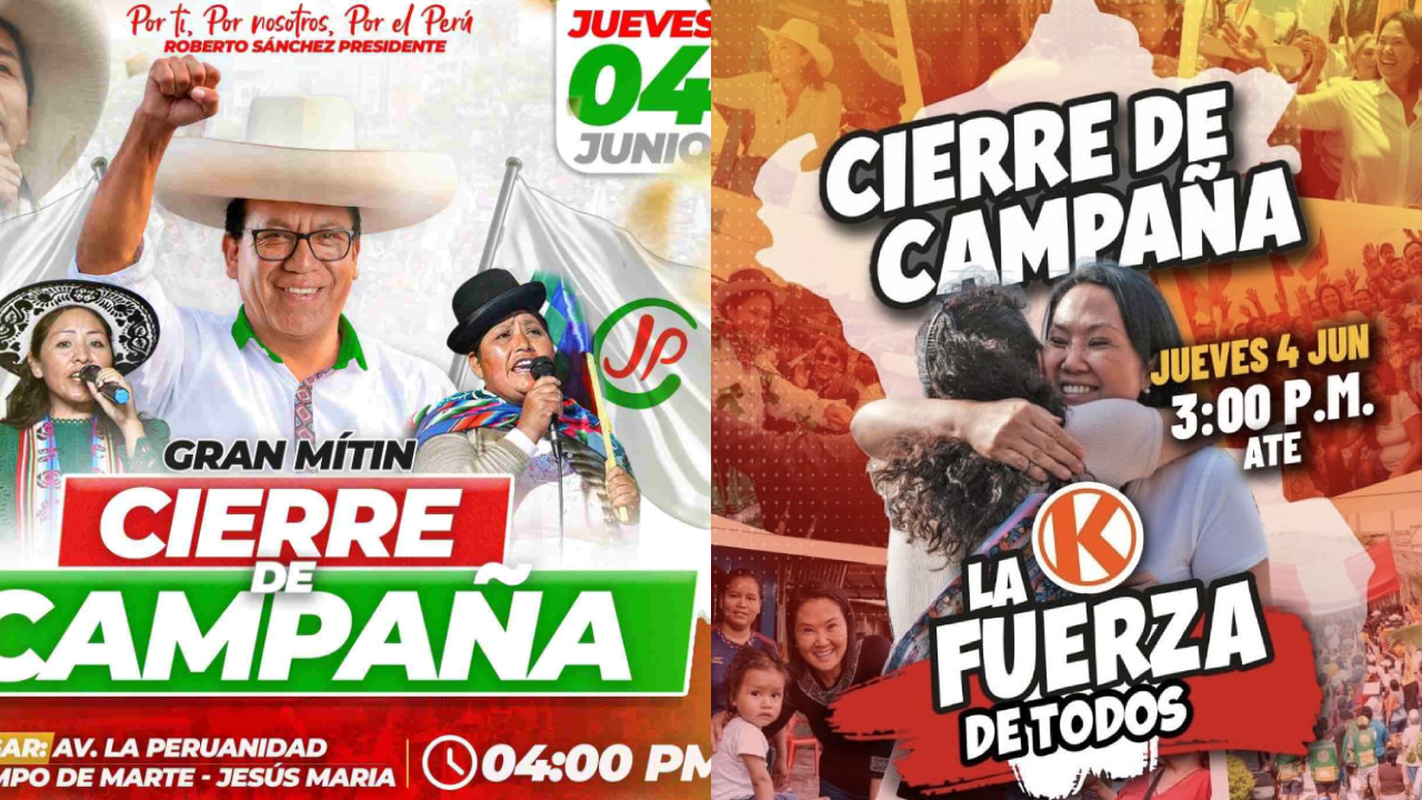 Keiko Fujimori y Roberto Sánchez presentan artistas en cierres de campaña este 4 de junio