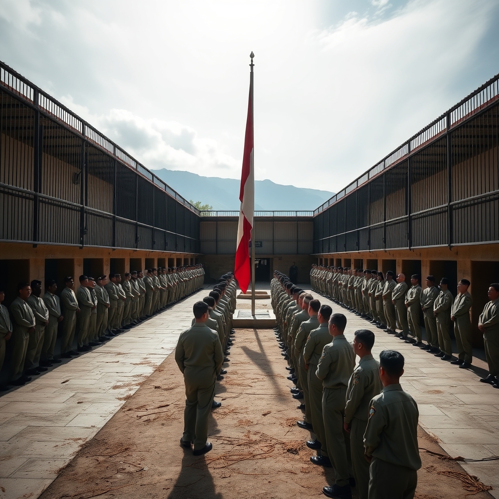 Más de 600 internos del penal de Huánuco desfilan por el Día de la Bandera