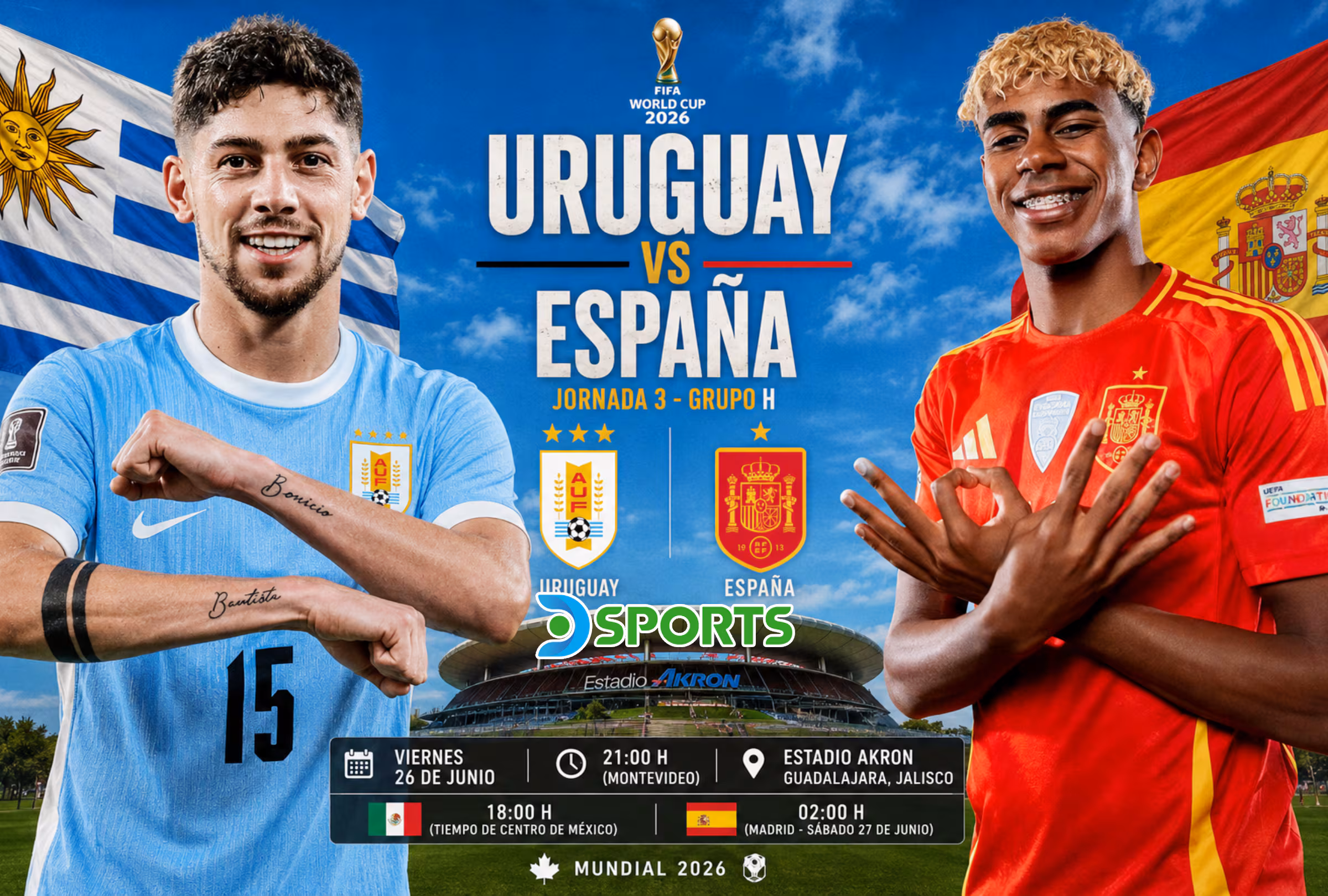 Uruguay y España se enfrentan en el Estadio Akron por el Grupo H del Mundial 2026