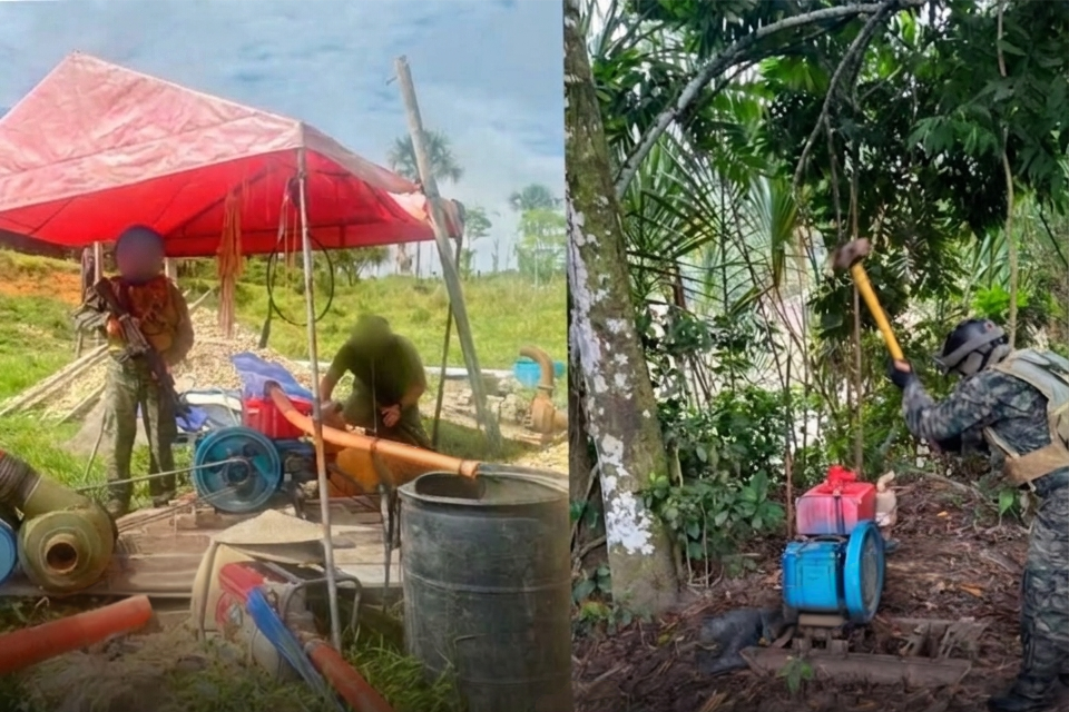 Destruyen dragas y balsas usadas para minería ilegal durante operativo en el río Pachitea