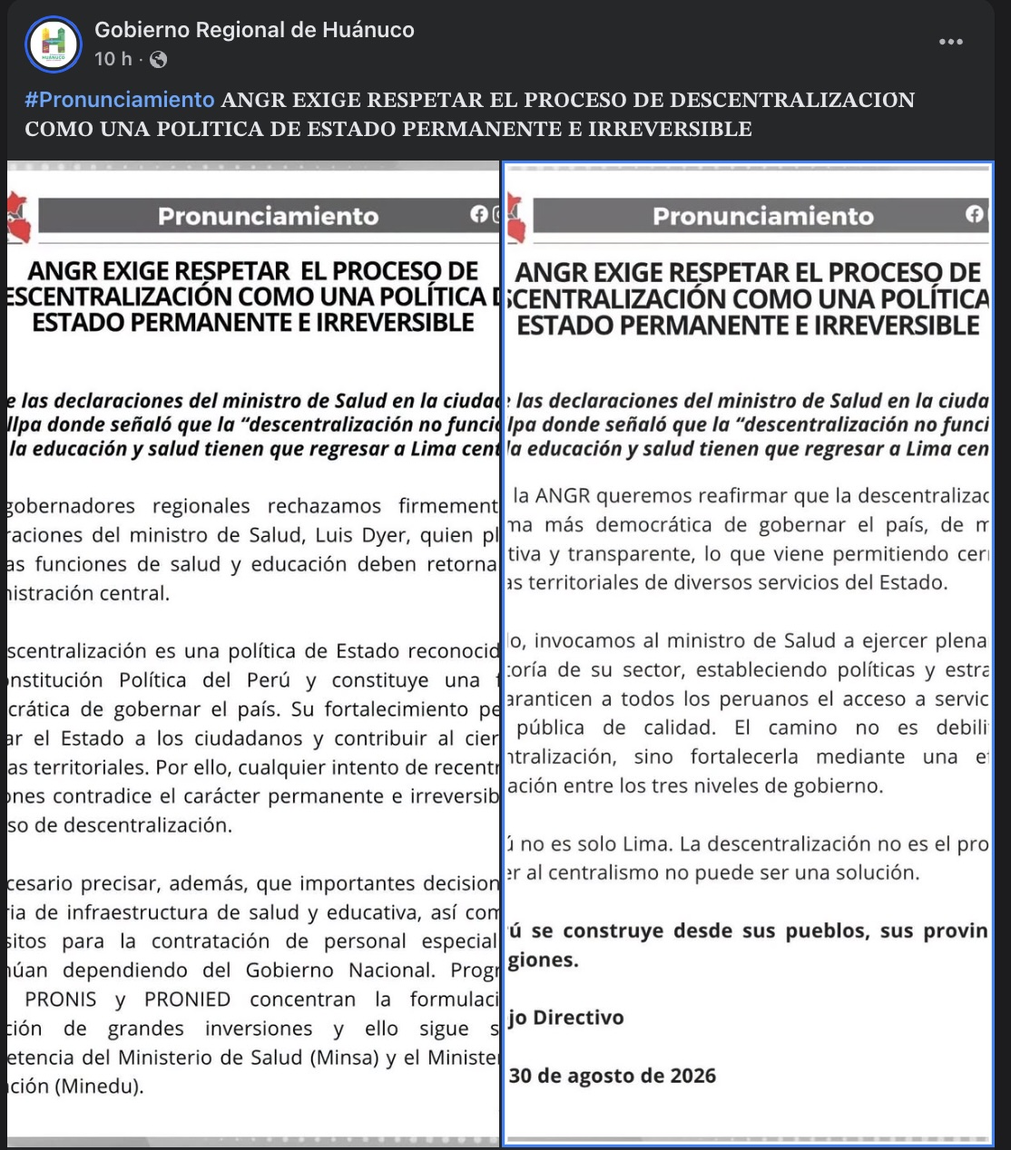ANGR rechaza devolver Salud y Educación a Lima ante críticas por gestión regional