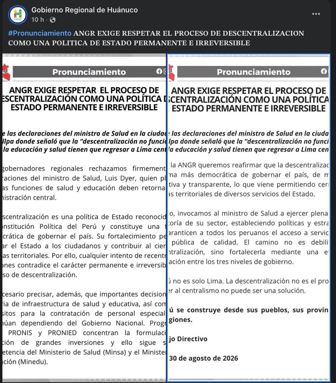 ANGR rechaza devolver Salud y Educación a Lima ante críticas por gestión regional