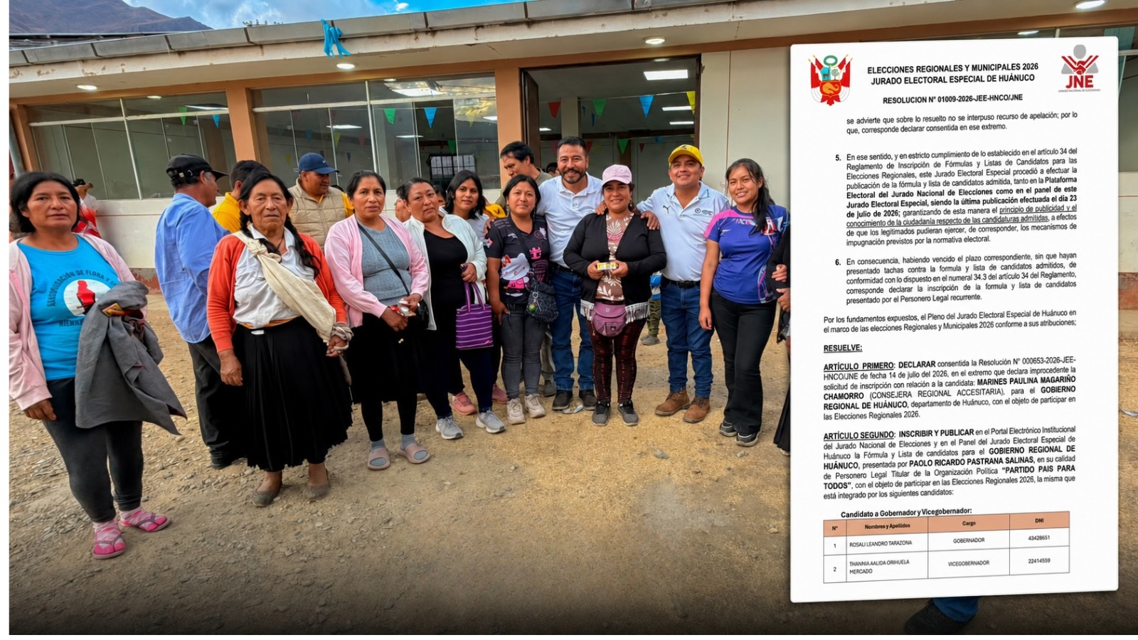 JEE inscribe fórmula de Rosali Leandro y lista de País para Todos al Gobierno Regional de Huánuco