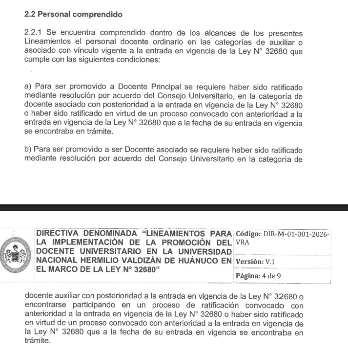 Lineamientos de la UNHEVAL dejarían fuera del ascenso a docentes ya ratificados