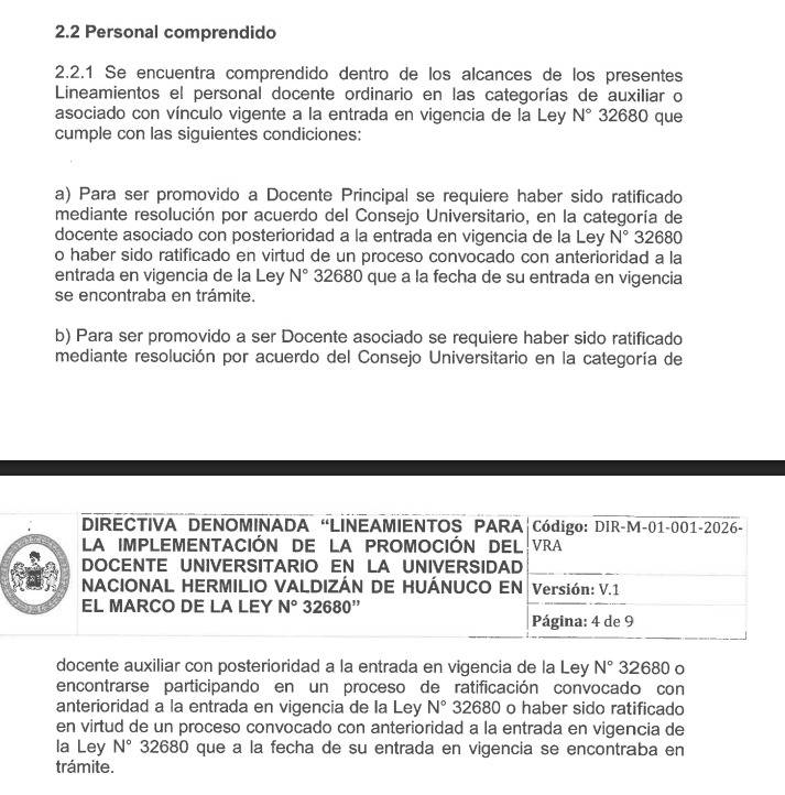 Lineamientos de la UNHEVAL dejarían fuera del ascenso a docentes ya ratificados