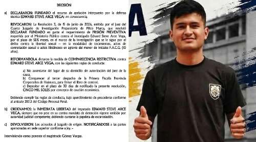 Sala ordena libertad inmediata de Edward Arce luego de que fiscal superior dejara de sostener la prisión preventiva