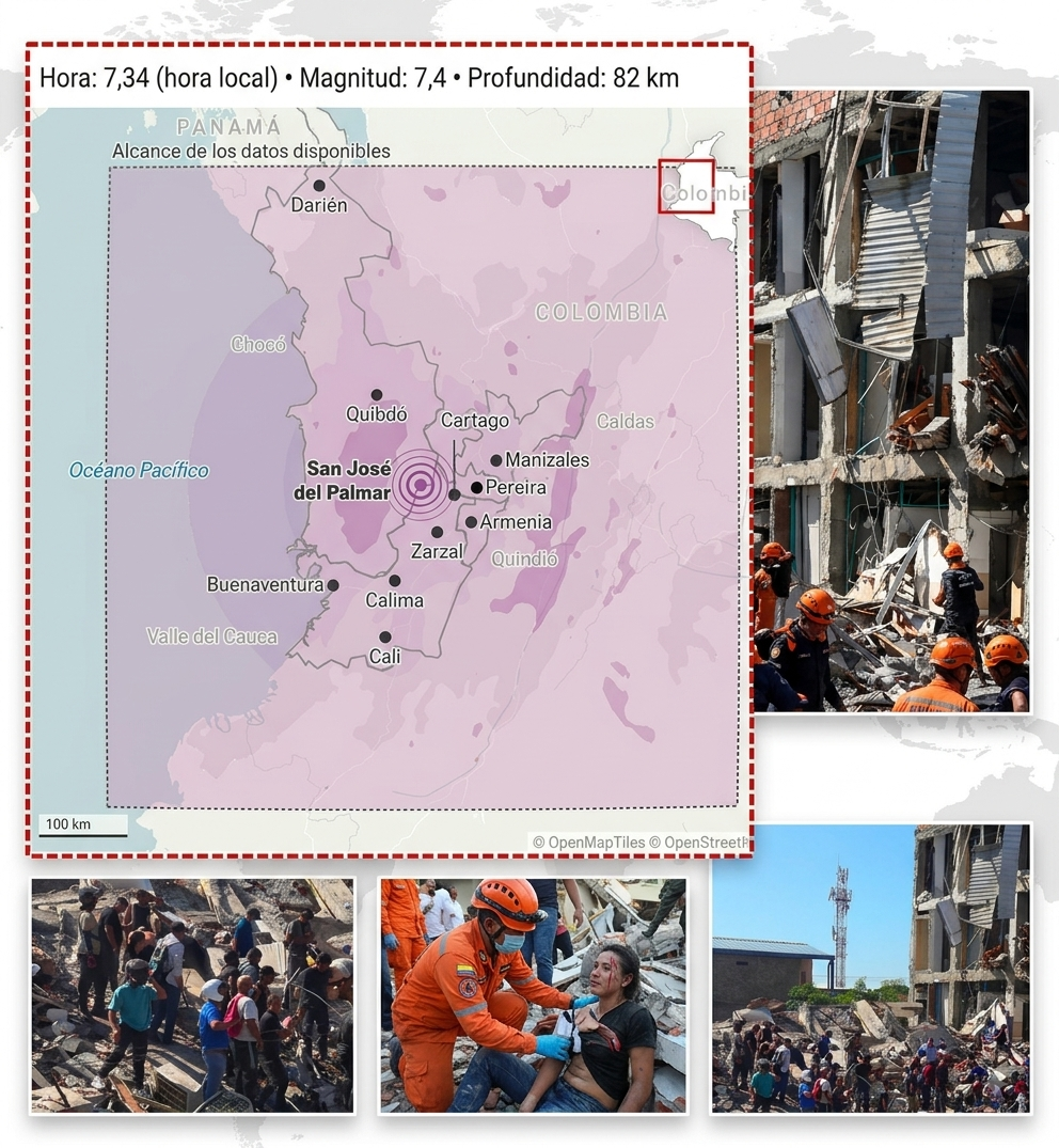 Terremoto de magnitud 7,4 deja 138 muertos y al menos 193 desaparecidos reportados en Colombia