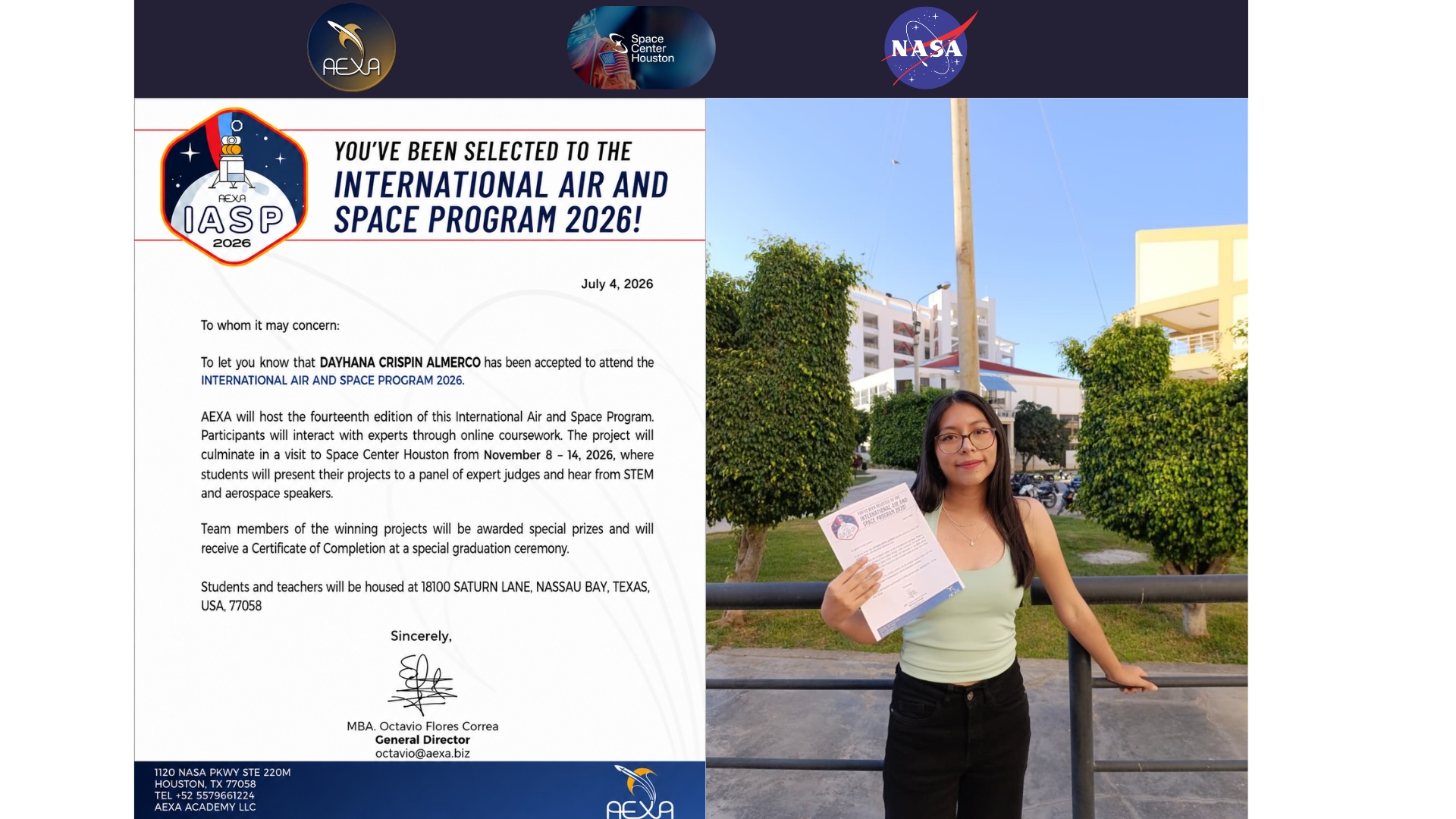Universitaria huanuqueña es seleccionada para programa aeroespacial internacional y proyecta misión escolar a Marte