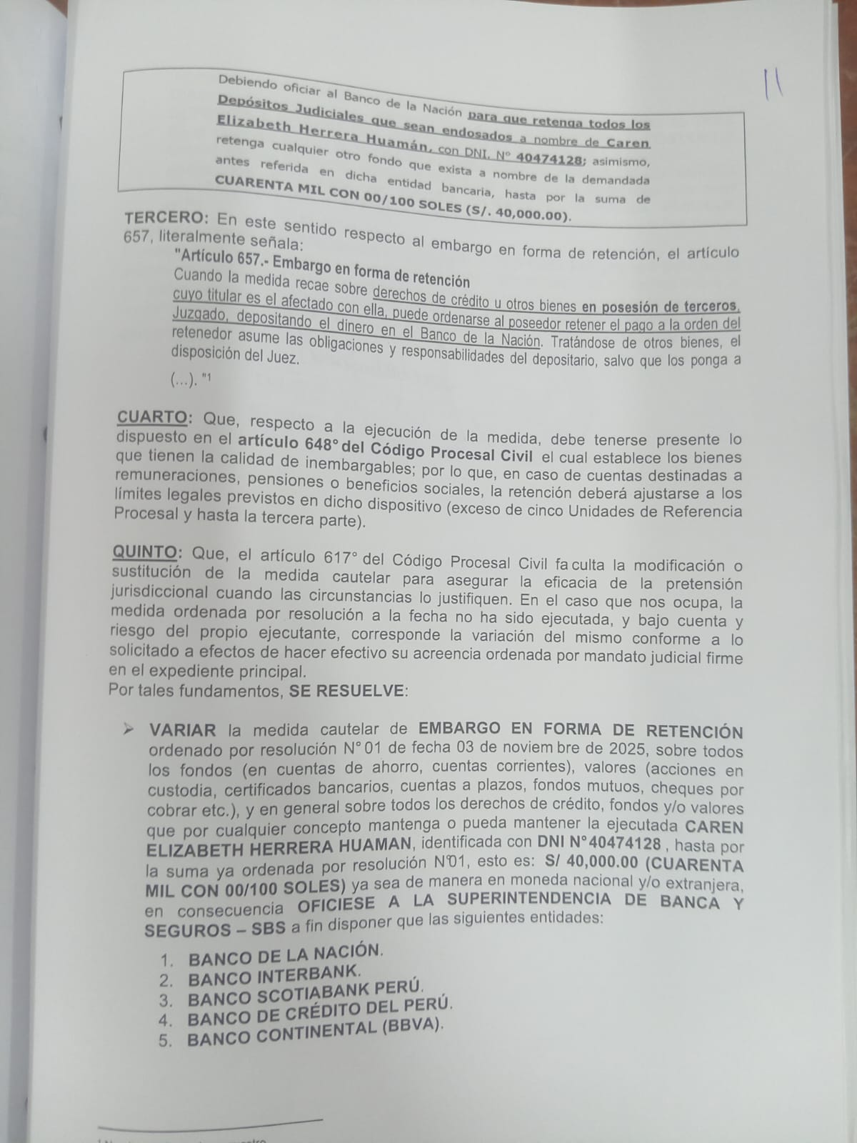Embargo de hasta S/40 mil alcanza pagos judiciales de Caren Herrera; ella pide dejarlo sin efecto