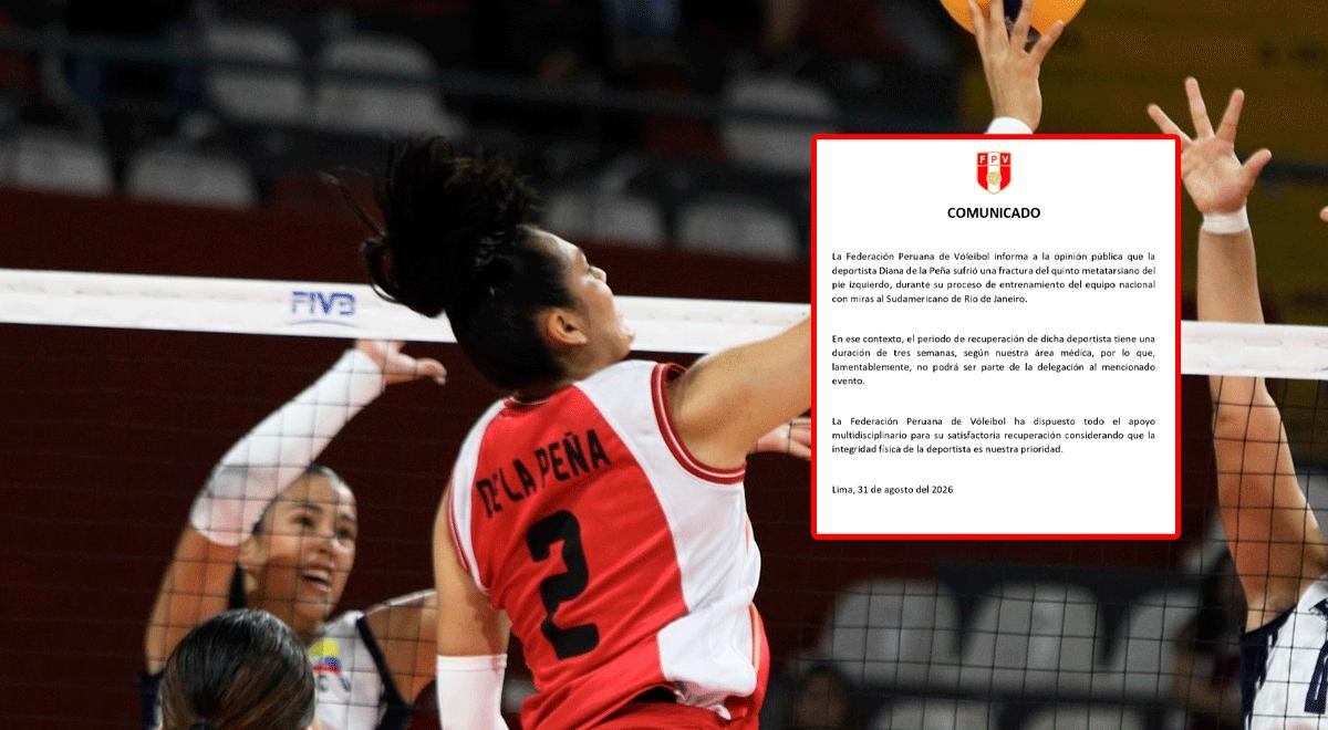 Selección peruana de vóley pierde a Diana de la Peña por lesión para el Sudamericano 2026