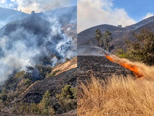 Incendio forestal arrasa cultivos y amenaza viviendas en Huandobamba, Ambo