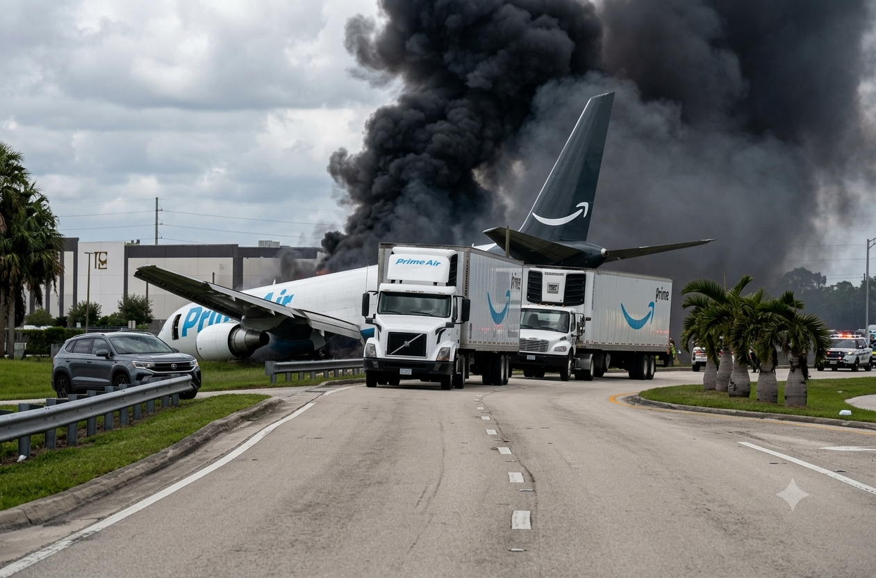 Avión de carga de Amazon se sale de pista en Miami y deja cinco muertos