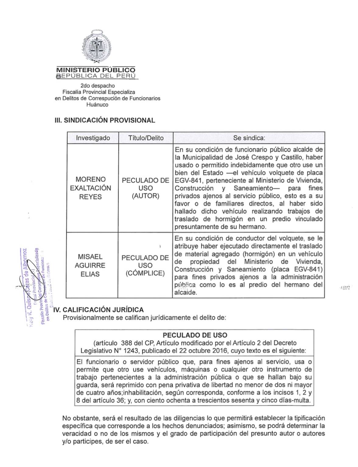 Fiscalía investiga a alcalde de Aucayacu por presunto uso de volquete estatal en predio vinculado a su hermano