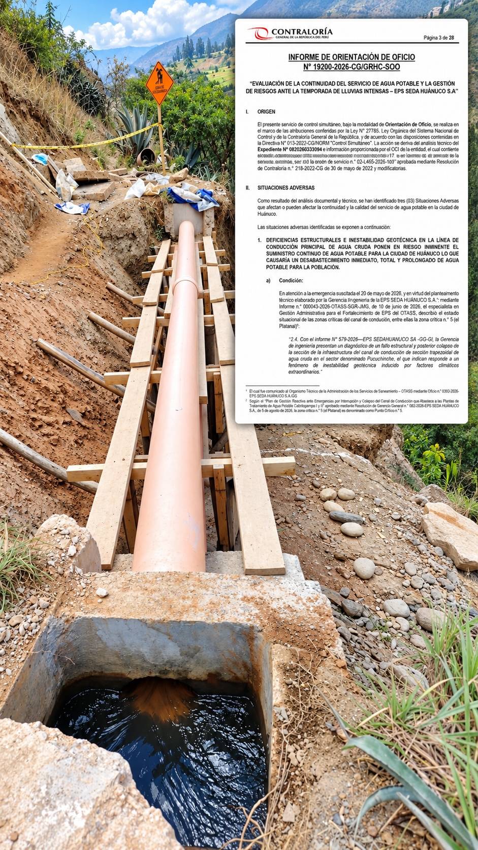 Contraloría advierte que canal de Seda pone en riesgo inminente el agua de Huánuco