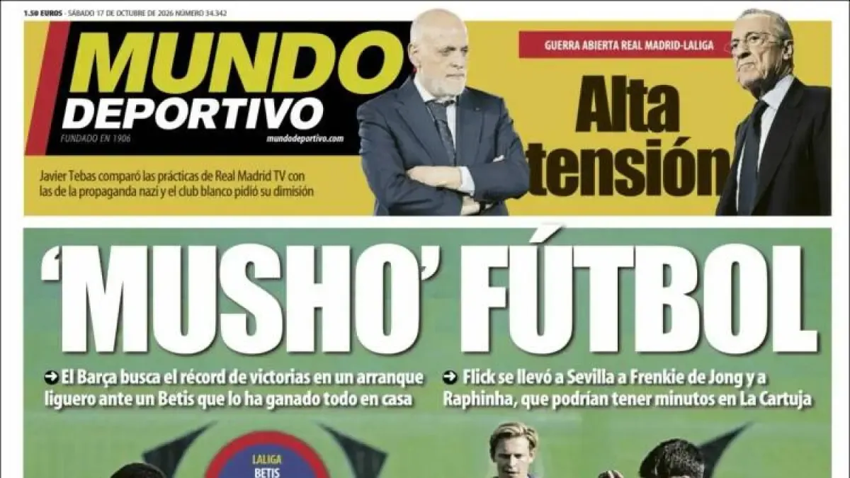 El Barça y la tensión Florentino-Tebas centran las portadas deportivas