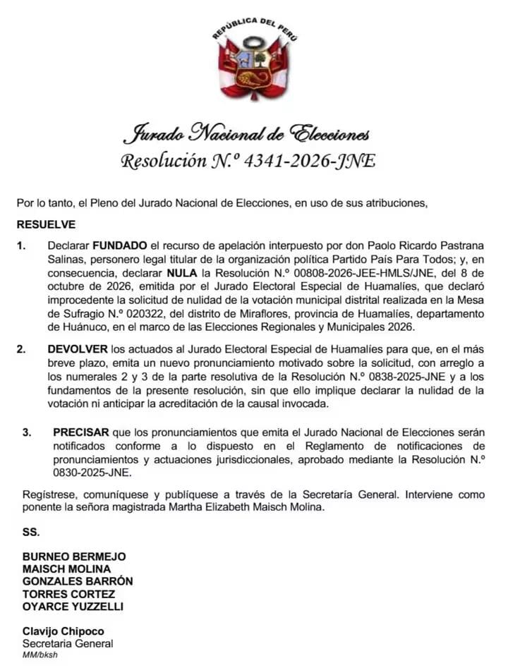 Huamalíes: Ahora Nación niega que el JNE haya dado el triunfo a País para Todos