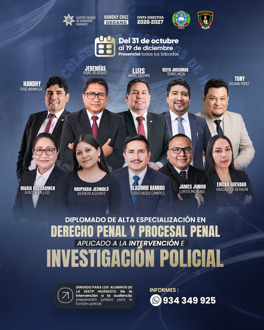Futuros policías de Huánuco se preparan en derecho penal con el Colegio de Abogados