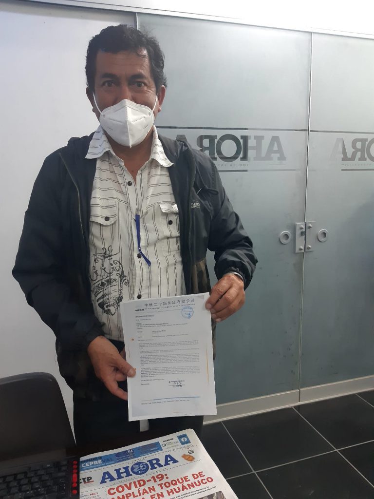 Denuncian que empresa china CR20 quebró a una empresa huanuqueña