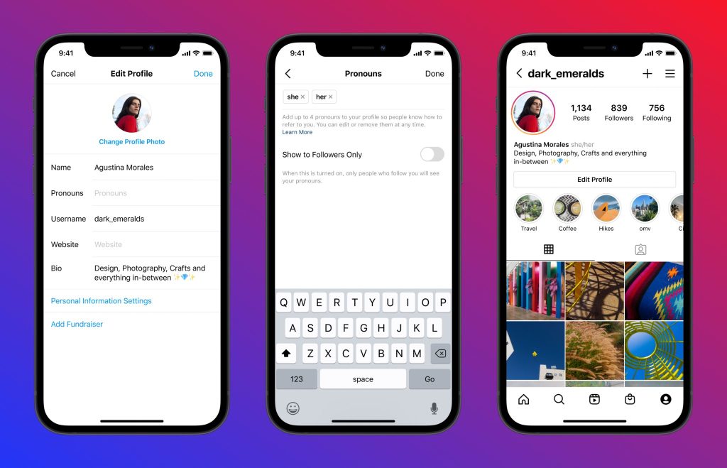 Instagram ahora permite añadir hasta cuatro pronombres al perfil